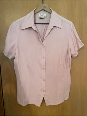 Vintage Fred David 100% Silk Pink Button Down Blouse Size L